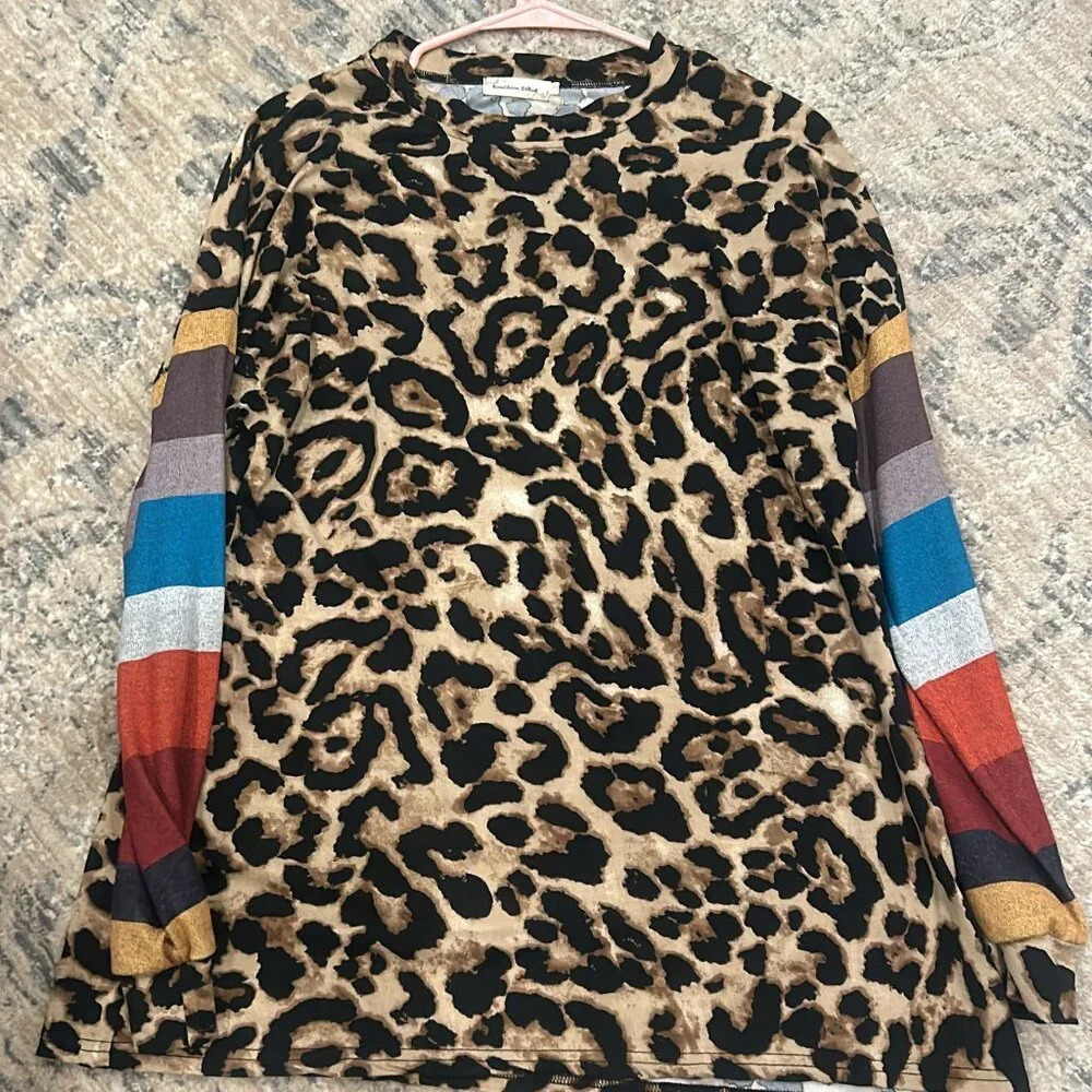 Southern Stitch Leopard and Stripe Long Sleeve Shirt